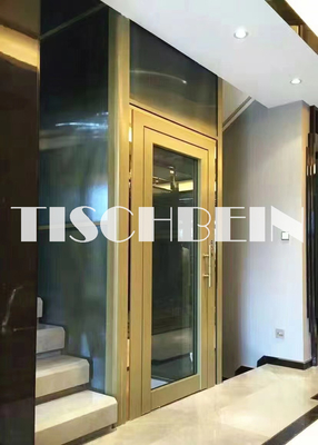 Golden Color Steel Structure Shaft Residential Building Home Elevators 300kg 320kg 400kg 3-5 Stops 0.5m/s Low Noise