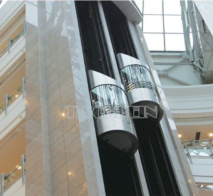 Panoramic Glass Wall 2.0m/s Speed Observation Hotel Lift With 450kg-2000kg Capacity 3 Sides Stainless Steel Handrail