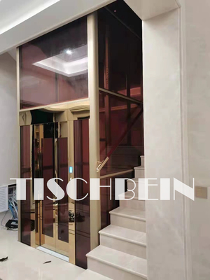 VVVF Drive EN115 Marble Floor Low Pit Home Lift Elevator 1.0m/s 0.5m/s 300kg -450kg Steel Structure Hoistway Glass Cabin